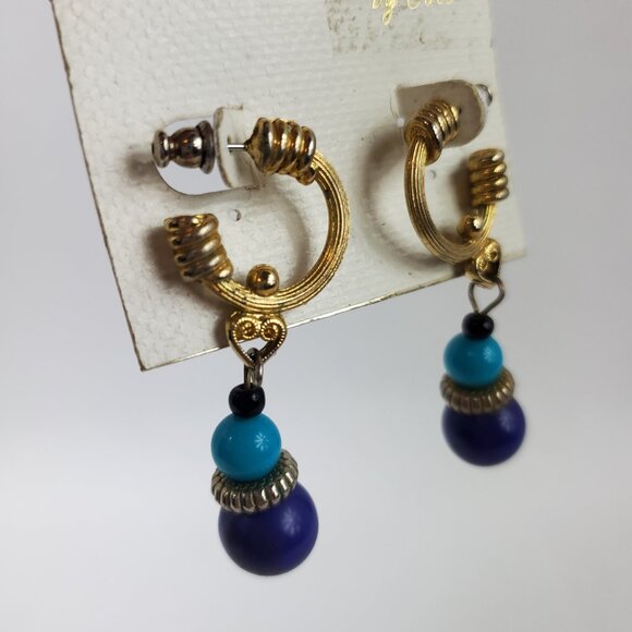 Cato Sensitive Ears Blue Round Dangle Gold Tone Loop Top Earrings NWT - Picture 4 of 5